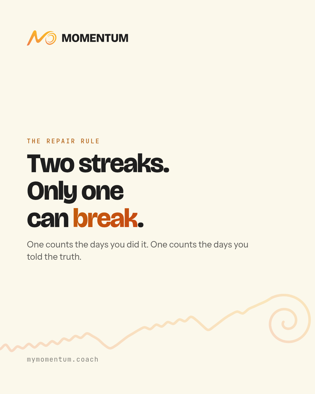 Cream Momentum card reading: Two streaks, only one can break. One counts the days you did it, one counts the days you told the truth.